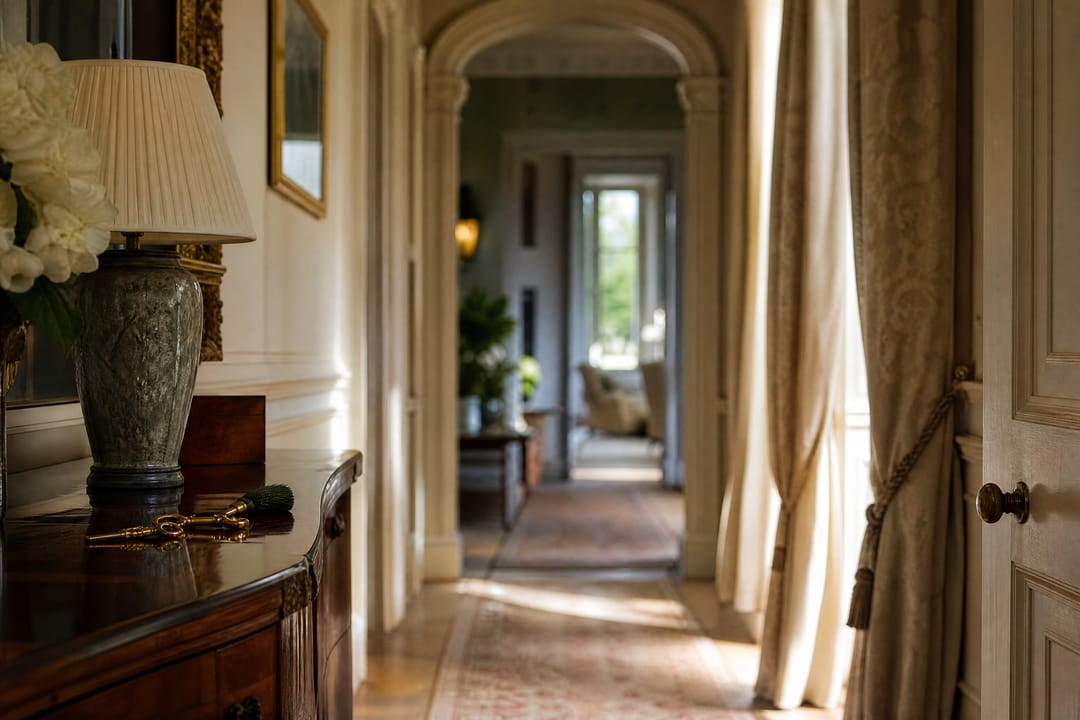 Keys on a console table in a period hallway